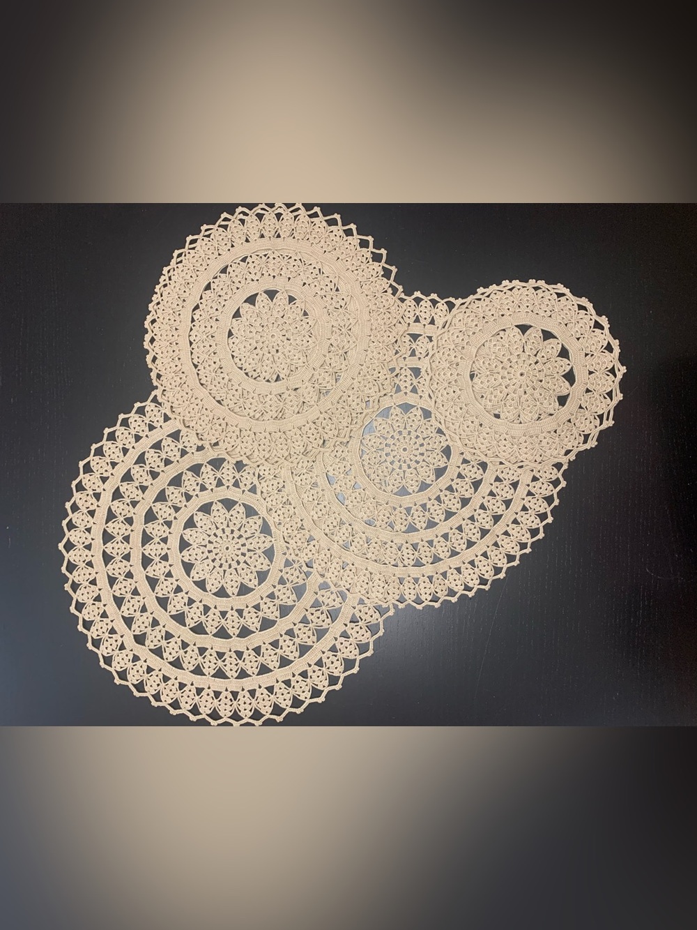 Vintage Beige Crochet Doily Set of 6- Classic Neutral Accent
